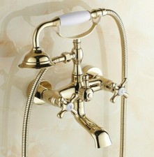 Luxury Golden Brass Bathroom Handheld Shower Faucet Set Bathtub Taps Kit 2tf130