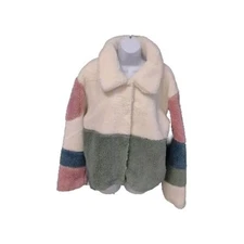 Vigoss Jean Color block Sherpa Jacket Woman's Size Large Button Multi Color Coat