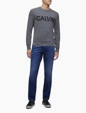  89 Calvin Klein Men's Regular Fit Cotton Modal Logo Crewneck Sweater, Grey, 2XL