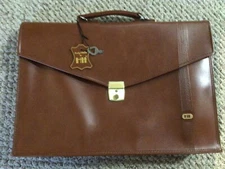 Vintage HIT Prestige Collection Lockable Leather Attache Bag 16" W x 11" Tall
