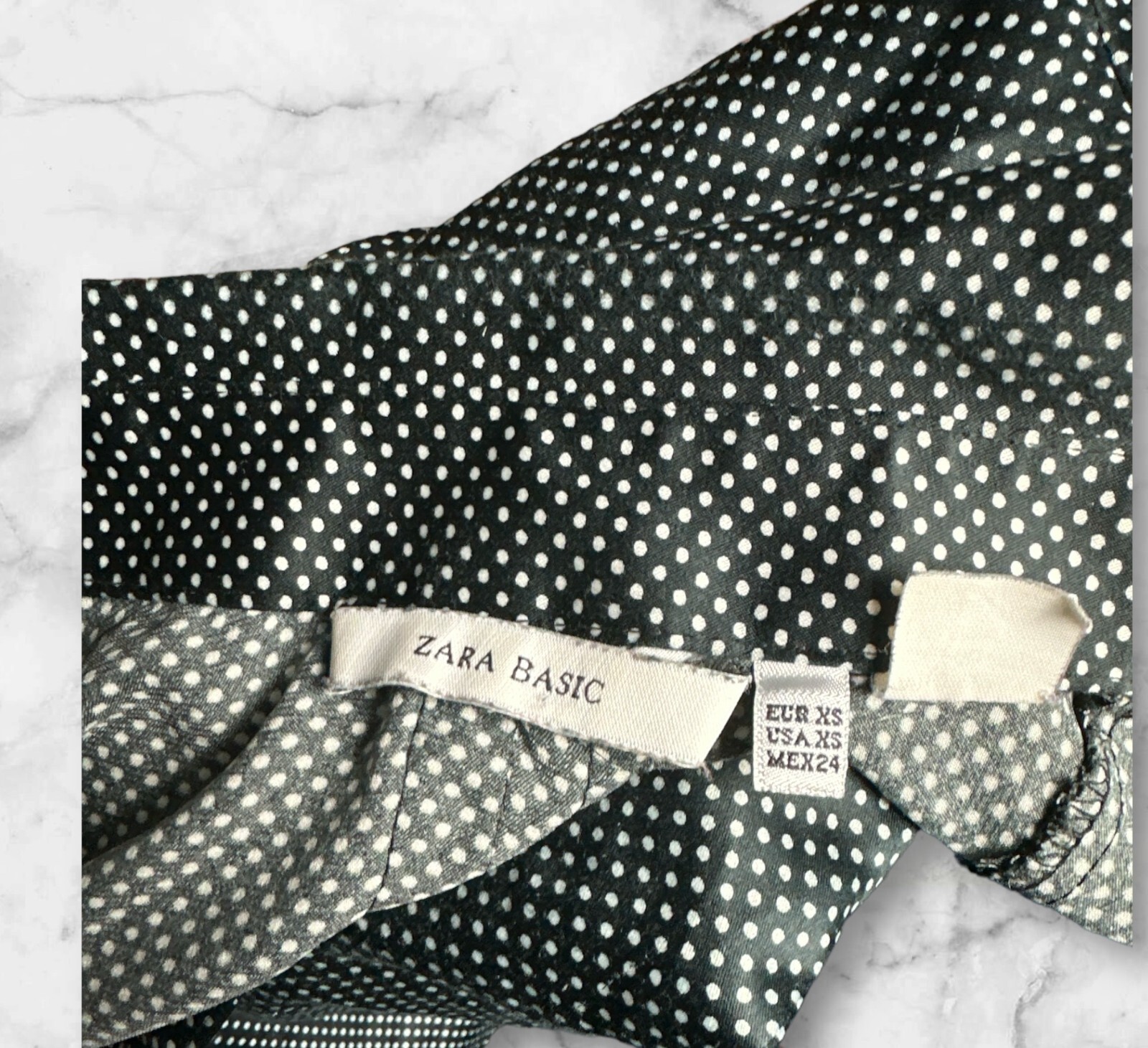 Zara Basic Black/White Micro Polka Dot Blouse Sat… - image 3