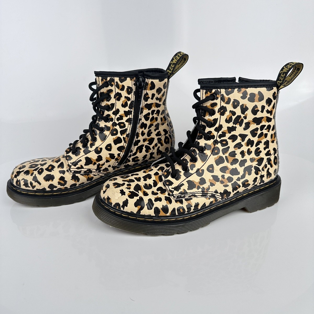 Martens 1460 YOUTH Leopard Animal Print Leather Lace Up Combat Boots Sz  34