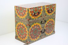 Wood handmade Chest of 4 drawers Green Lined, Moroccan, Mandala, Flowers design