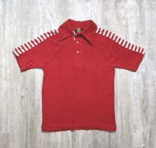 NOS Vintage 70s Kingsport Terry Cloth Polo Shirt Size Medium Short Sleeve Red