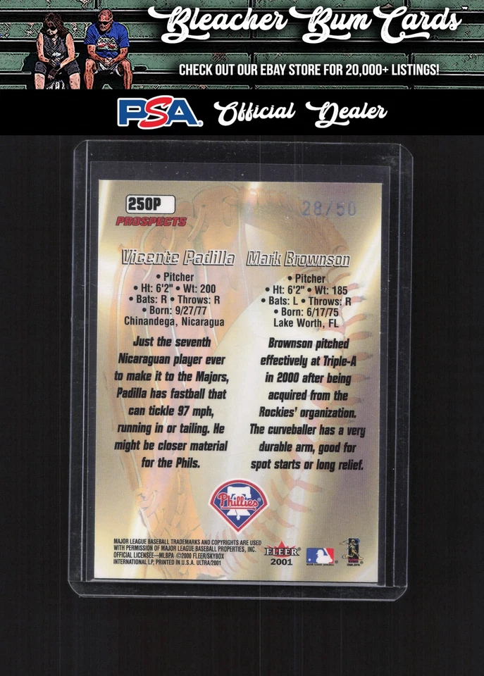 Ultra 250P Vicente Padilla 2001/Mark Brownson medallón de platino #/50 Foto 2 de 2