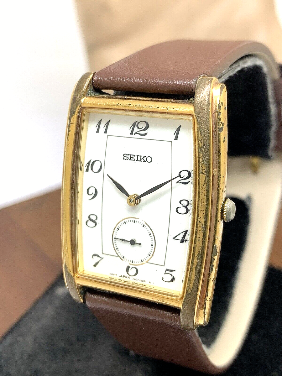 Seiko Men's Watch 7N07-5019 Tank Vintage Quartz White Dial Gold