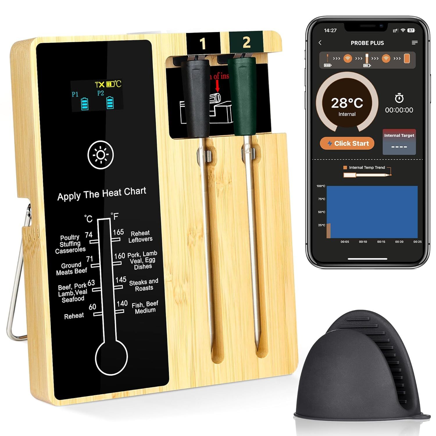 Meat Thermometer Wireless, 2 Probe 572FT Long Range Bluetooth Meat...-image