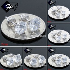 925 STERLING SILVER 4/5/6/7/8/9MM CLEAR ROUND CZ 3D SCRW BACK STUD EARRING E88