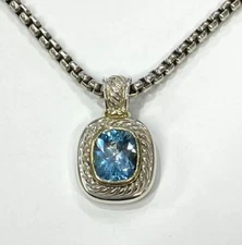 David Yurman Alion Blue Topaz 14KYG & SS Pendant Necklace