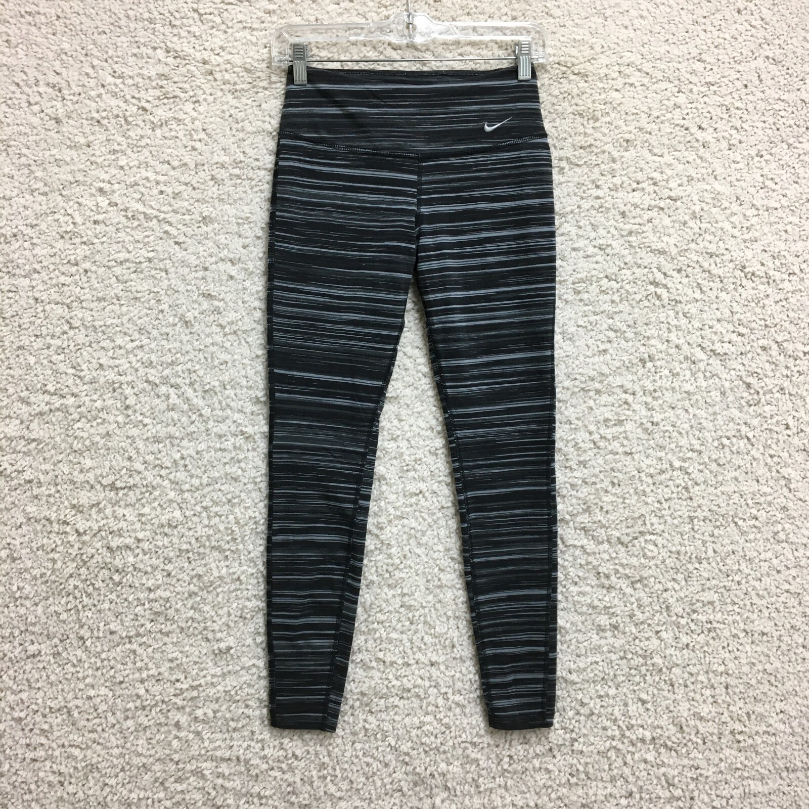 Nike Pants Extra Small Adult Gray Dri Fit Striped Swoosh Leggings Pull On Womens