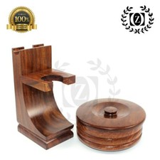 DELUXE WOOD SHAVING STAND FOR SAFETY RAZOR, STRAIGHT RAZOR  SHAVING BOWL