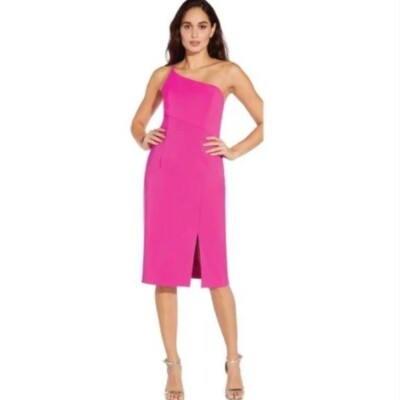 NWT Aidan Mattox Pink Multi Block One Shoulder Midi Dress Size 4 | eBay