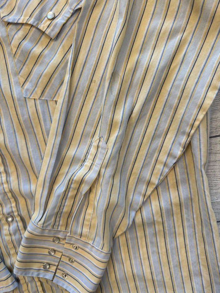 ELY Cattleman Western Snap Up Para Hombres Grande De Colección Rayas Amarillas Cuello Vaquero Foto 3 de 4