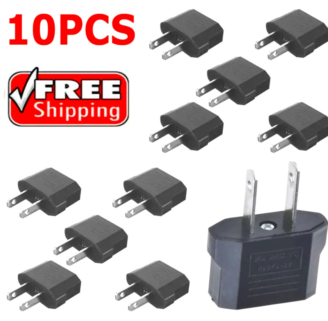 10 Pack EU Euro Europe to US USA Power Jack Wall Plug Converter Travel Adapter