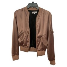 House Of Cb London Rose Gold Pink Satin Bomber Jacket Size Small Zipper Pockets