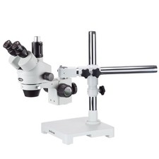 AmScope SM-3T 7X-45X Trinocular Stereo Zoom Microscope on Single Arm Boom Stand