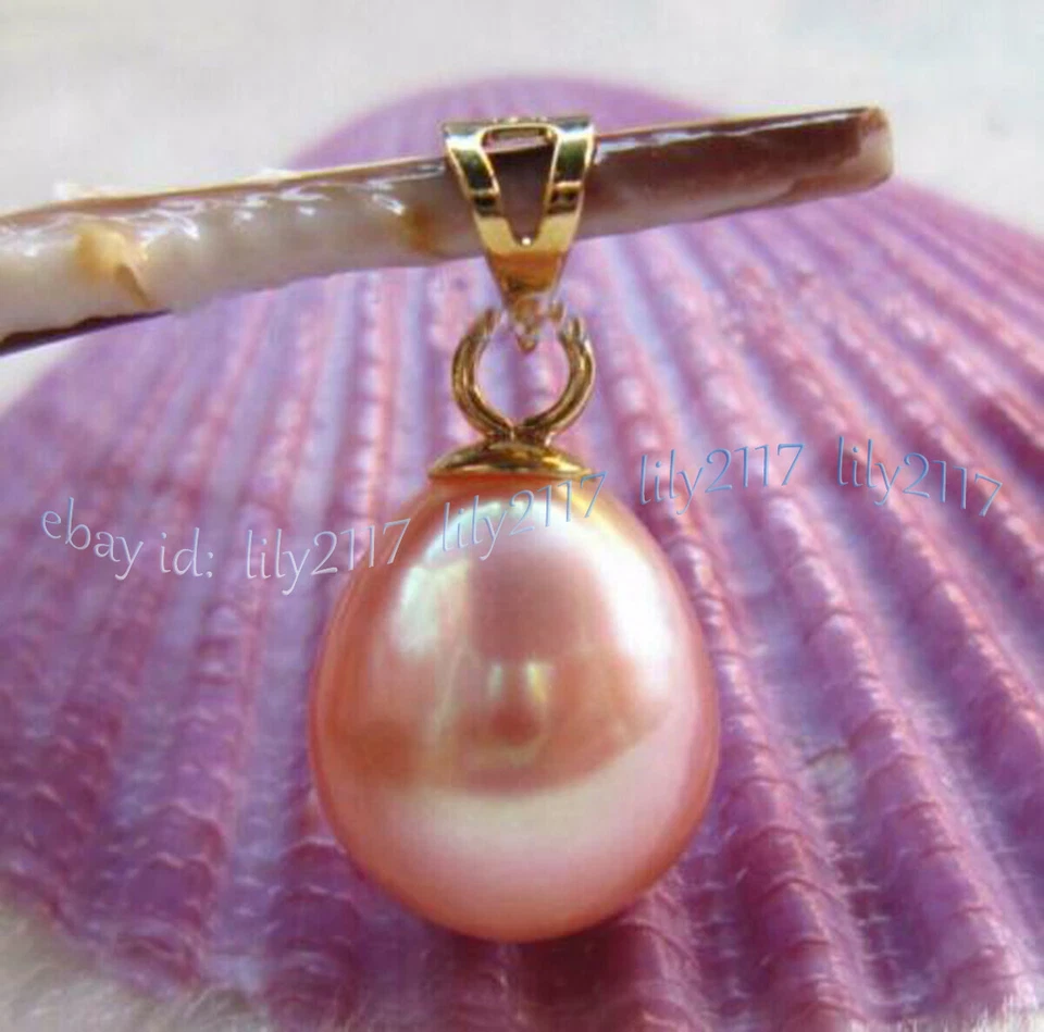 AAA 10x12mm Genuino Natural Rosa Perla Agua Dulce Mar del Sur Colgante Oro 14k Foto 4 de 4