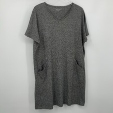 Eileen Fisher Tunic boxy dress marled black white stretch knit pocket v-neck S