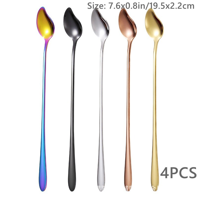 Edelstahl-Rührlöffel Set – 4 Stück (2x Gold, 2x Silber), Langer Griff | Für Kaffee, Cocktails & Getränke