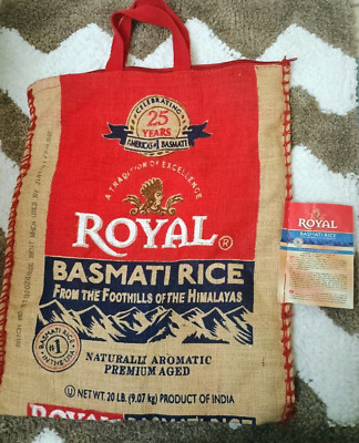 Royal Basmati Rice Bag 20lbs Burlap Handles Zipper Heavy Duty 25th Anniv NO RICE