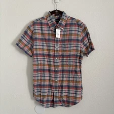 NWT J. Crew Size Small Slim Multicolor Plaid Short Sleeve Linen Blend Shirt