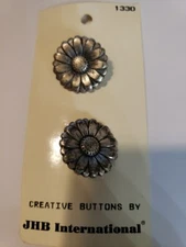 Vintage JHB Creative Button Daisy Shank 3/4 Inch Pewter Made in Italy Qty 2