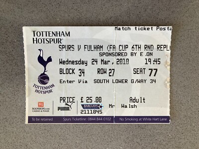 Tottenham Hotspur v Fulham 2009-10 Match Ticket
