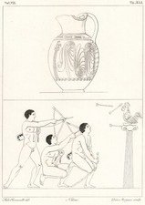 ANTICA STAMPA DEL 1800 (1831). VASO CON TRE NUDI GIOVANI CON ARCO