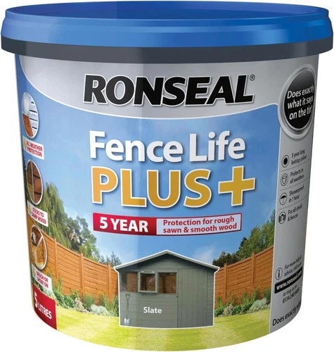 RONSEAL FENCE LIFE PLUS GARDEN SHED FENCE PAINT 5L UV POTECTION - SLATE GREY