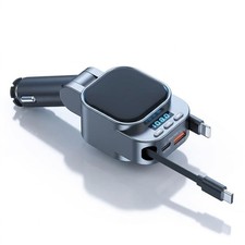 Bluetooth 5.3 4-in-1 Car Adapter with 96W FM Transmitter Retractable Charger