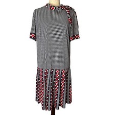Vintage 70s ILGWU Mod Checkerboard Geometric Drop Waist Dress Retro USA Made