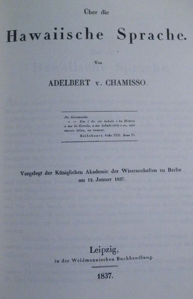 UBER DIE HAWAIISCHE SPRACHE by Adelbert von Chamisso 1857 - 1969 Facsimile Ed. - Image 2 of 4