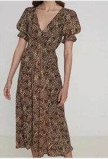 Faithfull The Brand Midi Dress Womens Size 6 Medium Animal Leopard Print V-Neck