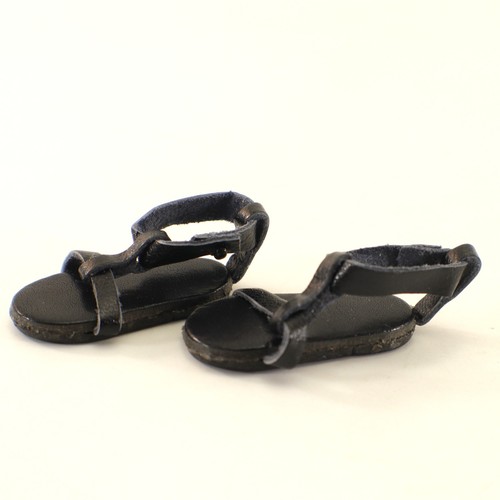 GB Doll Shoes Pair Black Strappy Sandals 1.5" Vintage