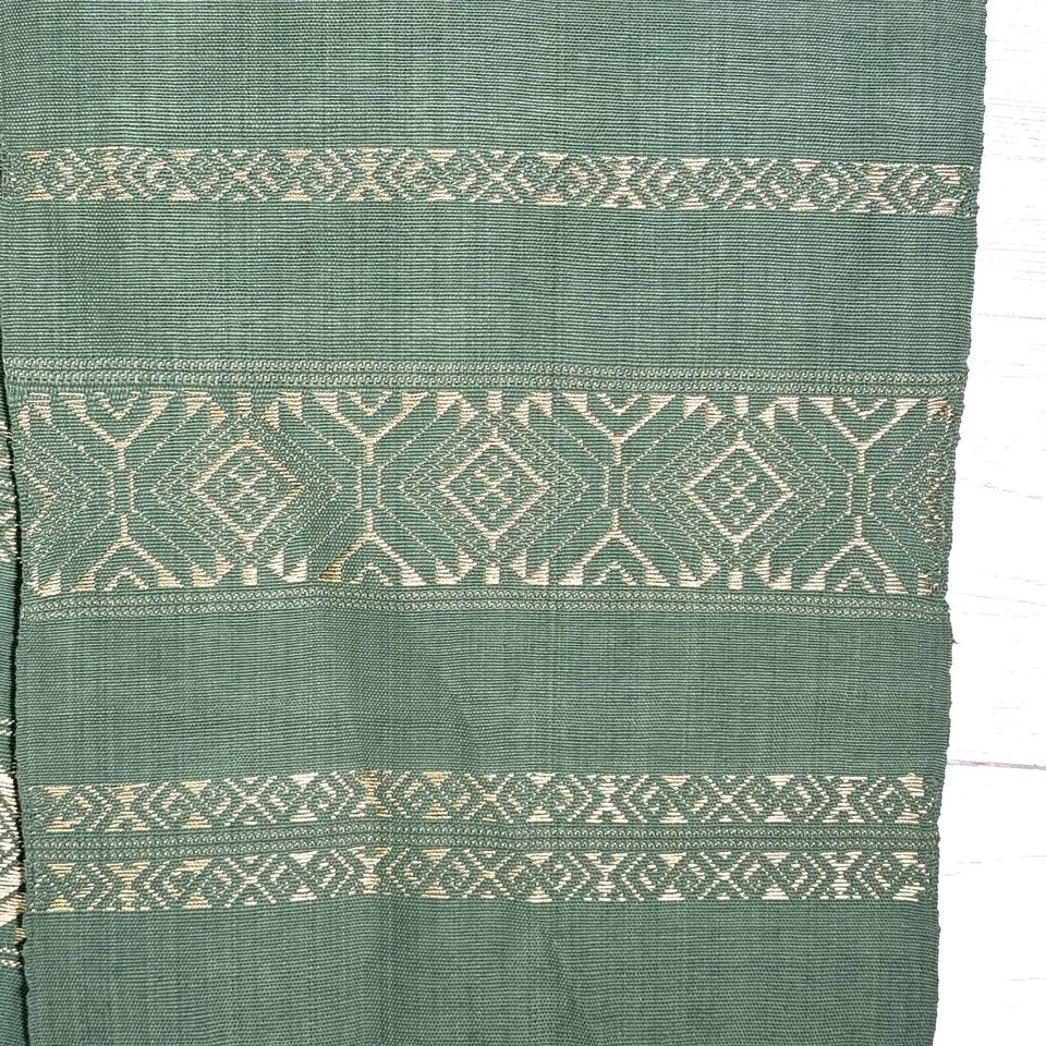 Sage Green & Gold Embroidered Woven Table Runner Fringed 15” X 84” - Image 2 of 3