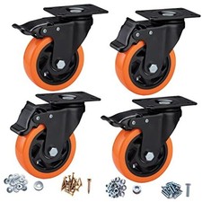 " Caster Wheels, Casters Set of Heavy Duty - Orange Polyurethane 4 4″ 4Pack