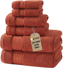 6 Piece Bath Towel Set 100 Percent Turkish Cotton Luxury Soft Bathroom Essent...