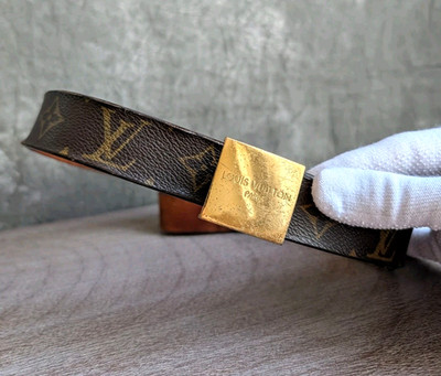 Vintage Louis Vuitton Monogram Ceinture Carré Belt Gold-Tone Buckle Sz US 32