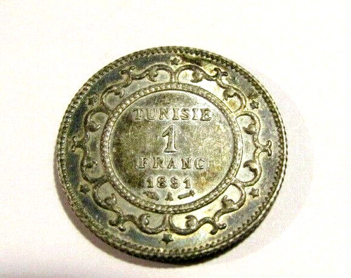 1891-A Tunisia 1 Franc Silver Old Coin