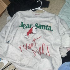 Christmas Santa Claus Gray Cotton Graphic Print Crew Neck Pullover Sweatshirt