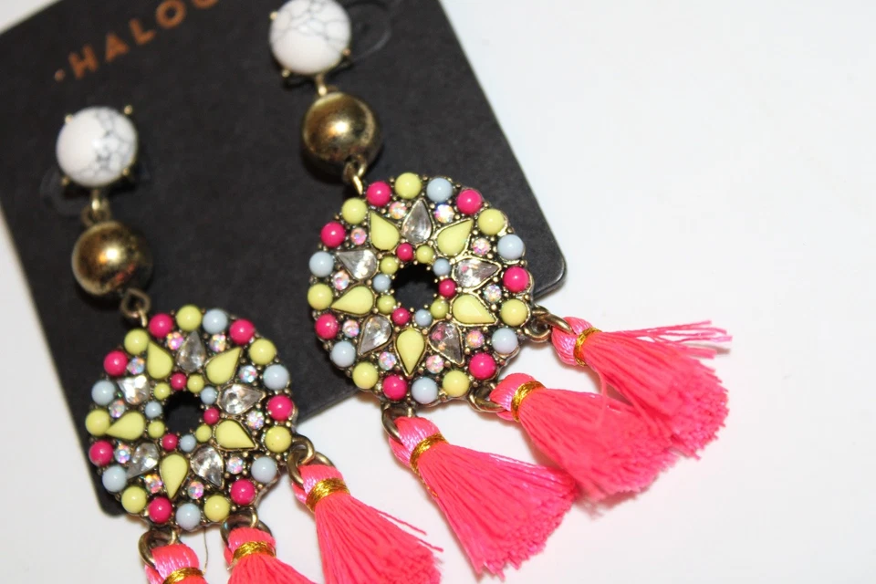 Baubeblar Earrings gold tone multi colors disc tassel post women's - Image 2 of 3