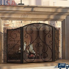 3 Panel Foldable Fireplace Screen Spark Guard Safety Accessories Fire Protection