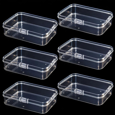 6 Pcs Mini Plastic Storage Containers Box with Lids, Clear Rectangle Organize...