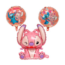 Juego de globos de aluminio Stitch & Angel globos redondos besos fiesta de cumpleaños rosa para niños