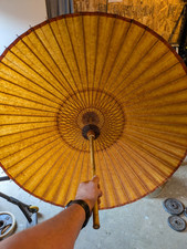 Asian Style Wooden Paper Parasol Umbrella Outdoor Vintage