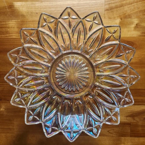 Vintage Federal Carnival/ Iridescent Glass Petal Pattern Large Serving Bowl 9.5"
