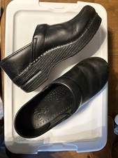 Dansko Black Leather Comfort Clogs Slip-On Block Heel Women's Shoes