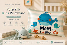 The Vibe Concept Blue Whale 19 Momme Silk Kids Pillowcase 20x28in