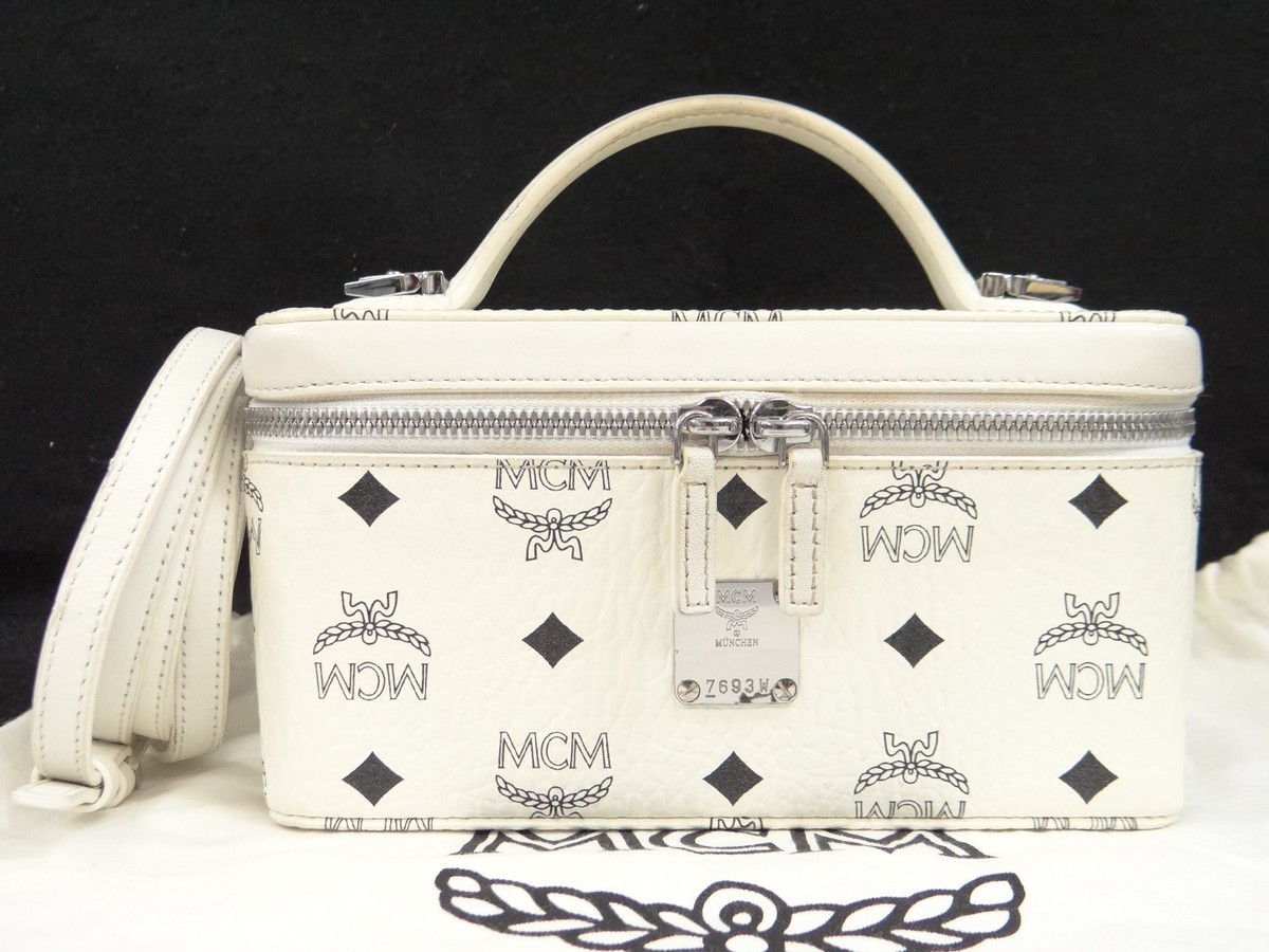 MCM Vanity Hand Shoulder 2Way Bag Visetos Canvas Leather Beige