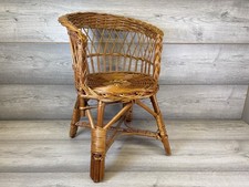 Vintage Wicker Rattan Childs Chair Armchair Barrel Back Crossed Legs - Small